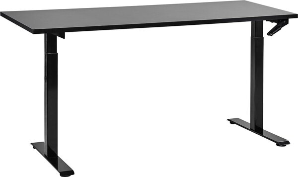 BELIANI Scrivania regolabile in altezza piano nero struttura in acciaio nero 160 x 72 cm regolazione manuale in altezza ufficio moderno