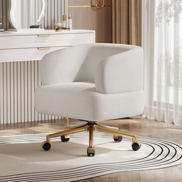Merax sedia da ufficio girevole dal design contemporaneo, sedia da scrivania per il tempo libero con 5 rotelle, girevole a 360°, sedia imbottita in tessuto di ciniglia, beige