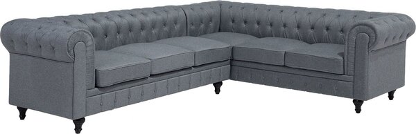 BELIANI Divano angolare a sinistra grigio chiaro imbottito chesterfield trapuntato vintage glamour