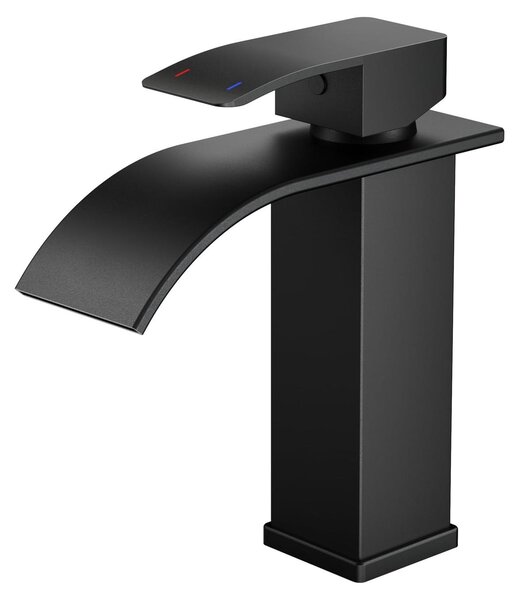 Rubinetto per lavabo a cascata - Miscelatore monocomando - Acciaio inox - Nero opaco - Altezza 110 mm