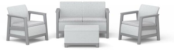 Set da giardino Scandi Linea di Keter per 4 persone, con tavolino contenitore, realizzato in resina intrecciata di colore grigio chiaro (bicolore)