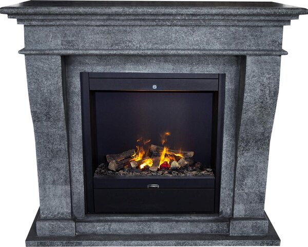 Caminetto a vapore acqueo Xaralyn - Kreta EAL-SWP - pietra naturale nera - riscaldamento 1500 Watt - con telecomando - caminetto elettrico Opti-Myst - caminetto da incasso incluso - caminetto decorativo