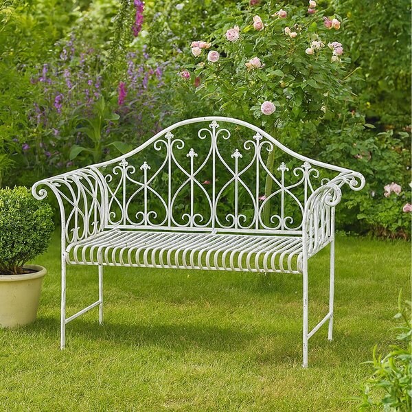 Panchina da giardino in metallo bianco romantica e nostalgica