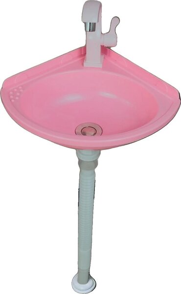 Mini lavabo, installazione autonoma, rubinetto e scarico integrati, rosa