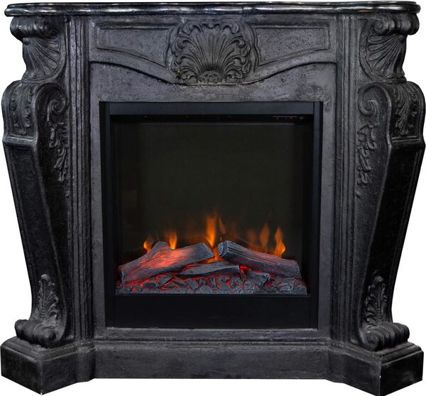 Caminetto elettrico Xaralyn - Louis ELE-B - pietra naturale nera - riscaldamento 1500 watt - con telecomando - caminetto da incasso incluso - caminetto decorativo