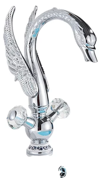 Lussuoso miscelatore per lavabo da bagno, comando a doppia maniglia, elegante design a collo di cigno , cromato