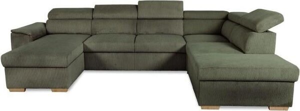 Divano angolare panoramico DAYTONA, da 5 a 6 posti - Tessuto Lincoln Khaki - Con vano portaoggetti - L 326 x H 94 x P 216 cm