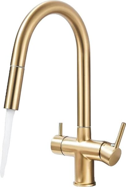 Rubinetto da cucina estraibile per acqua pura, doppia maniglia, montaggio a vista, cartuccia in Vetroceramica, oro spazzolato