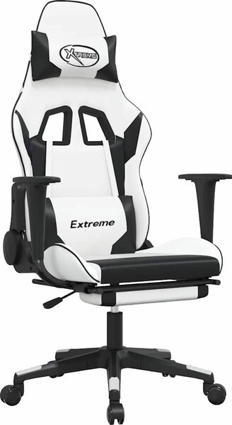 Sedia da gaming vidaXL con funzione massaggio e poggiapiedi, in Pelle finta bianca e nera