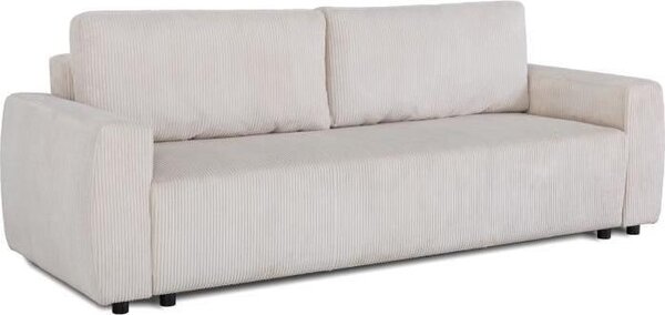 Divano letto - 3 posti - PHARELL - Velluto a coste beige - Contenitore - 231 x 84 x 91 cm