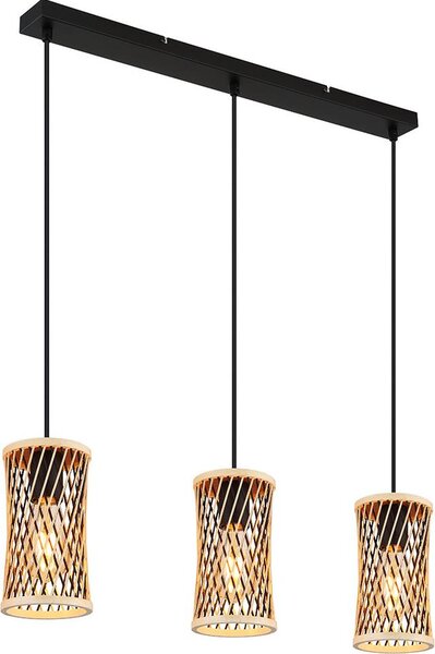 Lampada a sospensione a LED, nera, bambù, 3 luci, L 72 cm