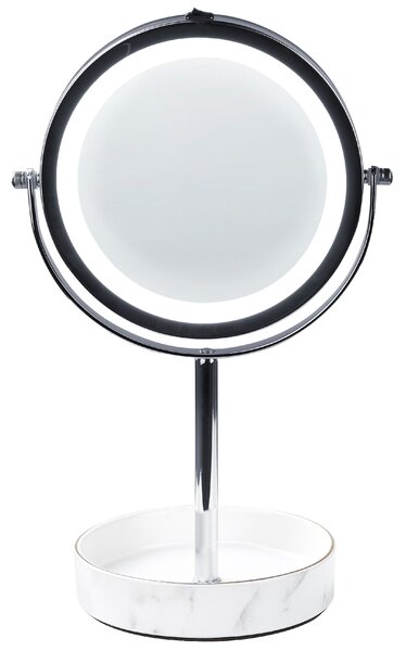 BELIANI Specchio cosmetico LED argento e bianco cornice in metallo ferroso ø 20 cm supporto in Vetroceramica 1x/5x lente d'ingrandimento bifacciale