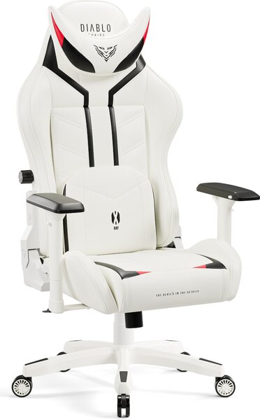 Diablo X- Ray Gaming Armchair Poltrona da ufficio 4D Braccioli Design ergonomico Similcuoio Perforazione Funzione a dondolo Dimensioni normali Bianco-Nero