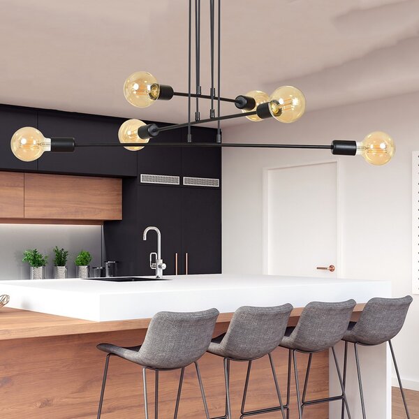 Lampadario a Sospensione in Acciaio 6xE27 MULTIPO 6 - Nero