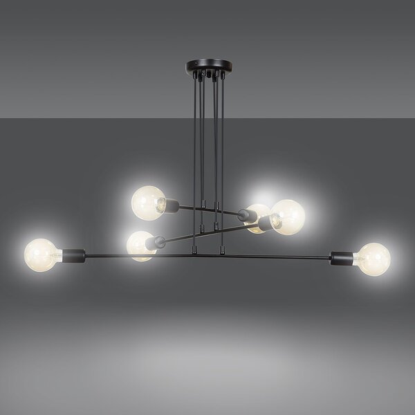 Lampadario a Sospensione in Acciaio 6xE27 MULTIPO 6 - Nero