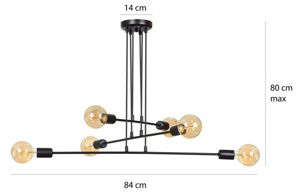 Lampadario a Sospensione in Acciaio 6xE27 MULTIPO 6 - Nero