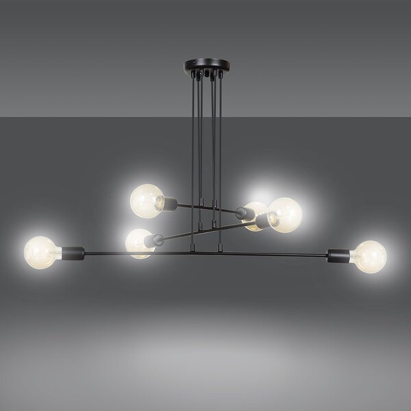 Lampadario a Sospensione in Acciaio 6xE27 MULTIPO 6 - Nero