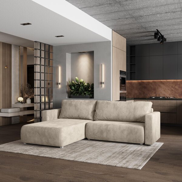 Divano angolare Masseno TURIN P con funzione letto a L, divano con box letto, divano da salotto, divano, divano, divano letto, set di divani - crema, POSO 100