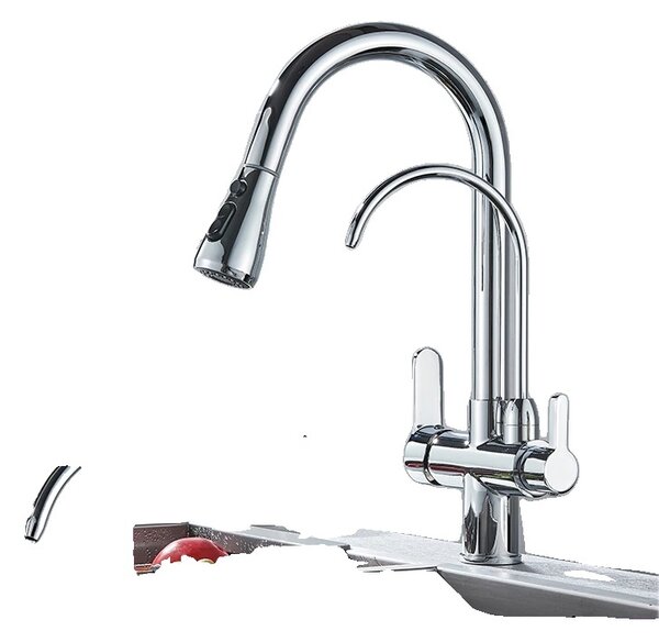 Rubinetto da cucina con sensore a sfioramento, Design estraibile, Comodità della doppia maniglia, Senza sensore cromato
