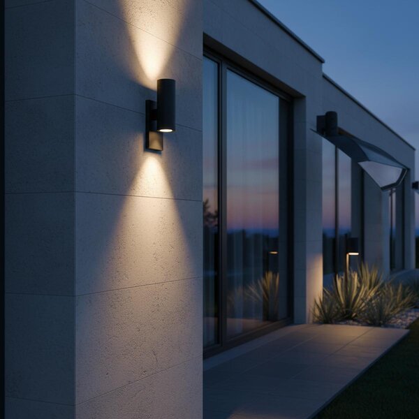 Applique Bidirezione GU10 con Sensore Crepuscolare IP65 - Nera