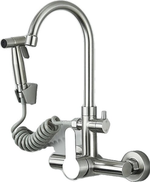 Miscelatore da cucina a parete, funzione acqua calda e fredda, superficie resistente in acciaio inox, nichel spazzolato B