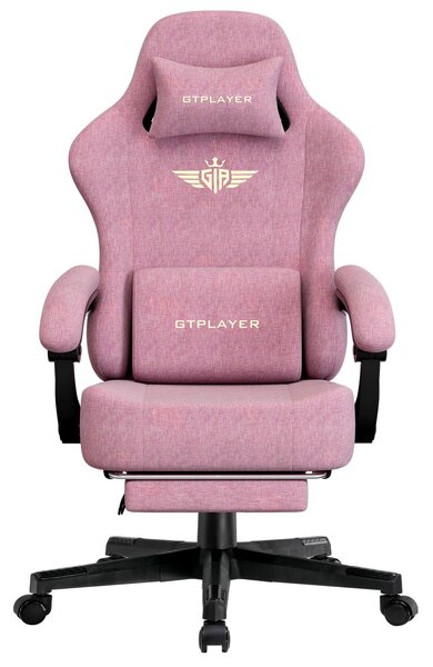 GTPLAYER sedia da gioco Poltrona da gioco ergonomica Sedia da scrivania Sedia da ufficio con superficie in tessuto Cuscino di seduta a molla, braccioli di collegamento, con poggiapiedi