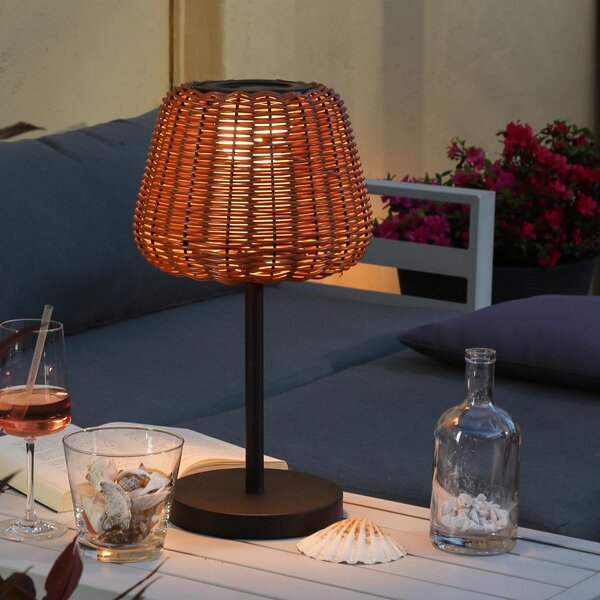 Lampada da tavolo a LED - in look rattan - H: 45cm - dimmerabile - ricaricabile - con telecomando - marrone chiaro