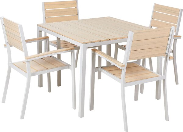 BELIANI 5 Pezzi Set da pranzo per esterni Beige Plastica Legno Alluminio Verniciato a Polvere Telaio 4 Posti Tavolo Sedie Design a Doghe