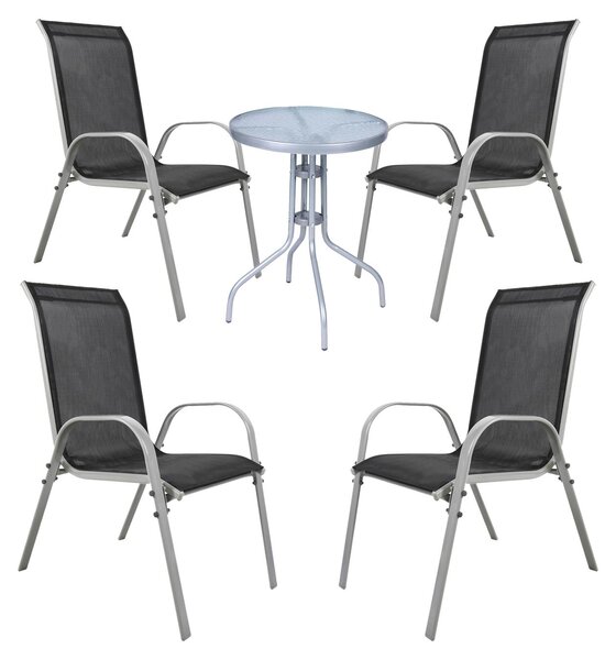 Set da bistrot, composto da 5 pezzi, color argento/grigio e nero