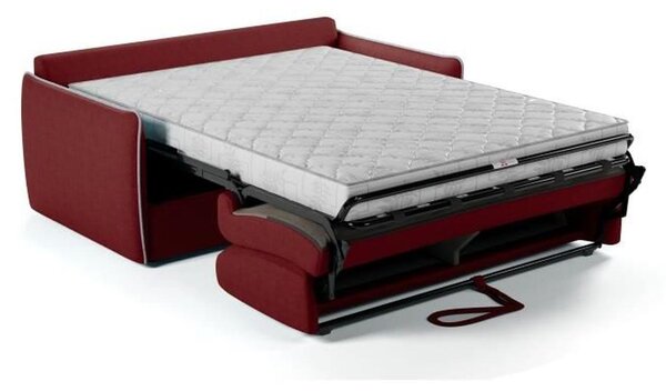 Divano letto Agathe Express, 3 posti, colore rosso con bordi grigi, braccioli grigi chiari, dimensioni 175x100x87 cm
