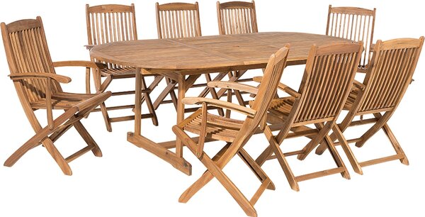 BELIANI Set da pranzo per esterni in legno di acacia marrone chiaro, sedia pieghevole a 8 posti, design rustico