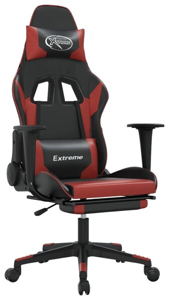 VidaXL Sedia da gioco con poggiapiedi in ecopelle nera e rosso vino