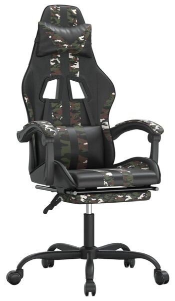 Sedia da Gaming con Poggiapiedi Nero e Mimetico in Pelle finta