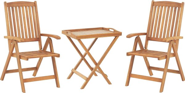 BELIANI Set di mobili da giardino in legno di acacia marrone chiaro Tavolo da tè 2 sedie stile moderno