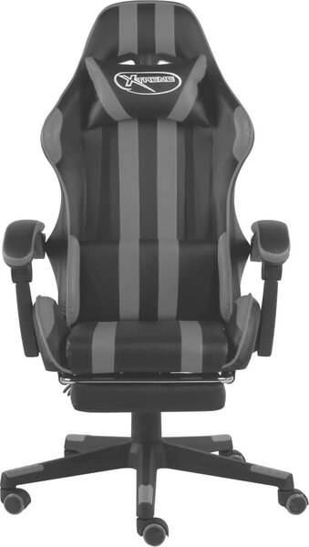 Sedia da Gaming con Poggiapiedi Nero e Grigio in Pelle finta