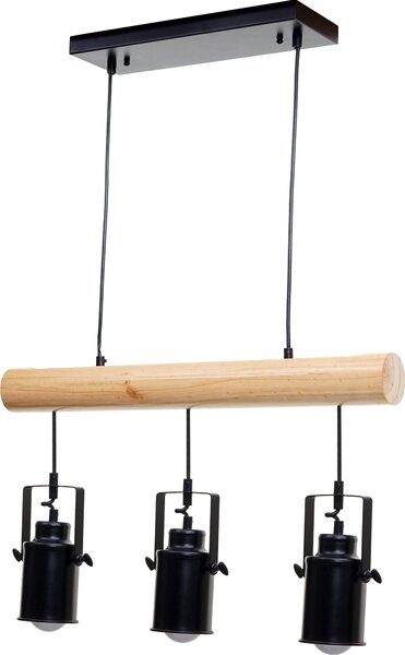 Lampada a sospensione HWC-H83, lampada a sospensione, legno massiccio industriale vintage in metallo nero ~ 3 paralumi a spot