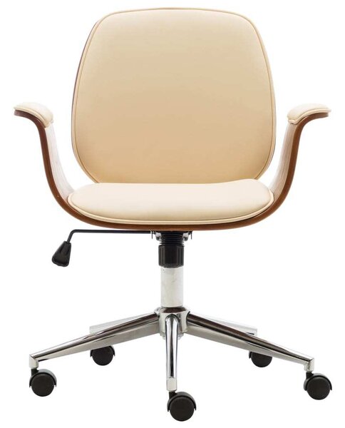 Sedia da ufficio in legno curvato e Pelle finta color crema