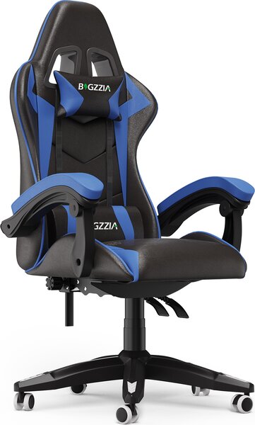 Sedia da gioco ergonomica - Cuscino lombare + poggiatesta - Altezza regolabile - Nero e blu