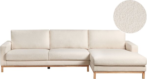 Divano Angolare Beliani, 4 Posti, Lato Destro, Bianco, Rivestito In Tessuto Bouclé, Braccioli Alti, Schienale Alto, Cuscini Seduta Diecke, Design Moderno, Divano Tessuto Per Soggiorno