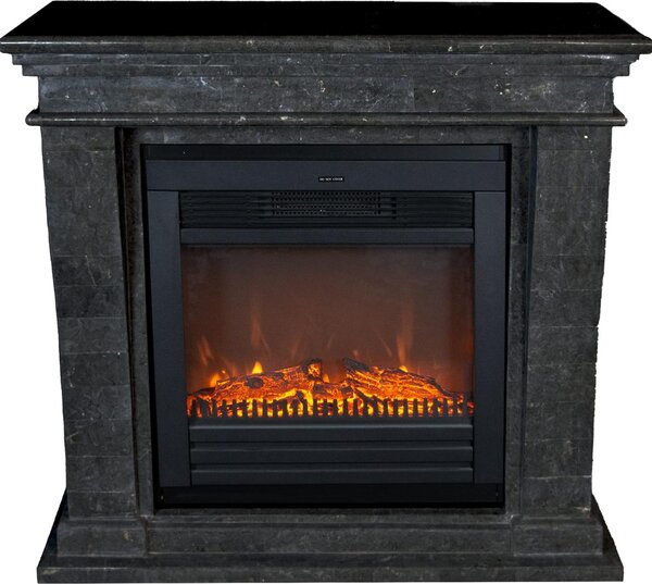 Caminetto elettrico Xaralyn - Kreta-Mini ELU-SBP - pietra naturale lucida nera - riscaldamento 1400 Watt - con telecomando - caminetto da incasso incluso - caminetto decorativo
