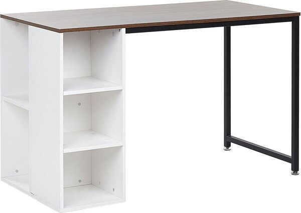 BELIANI Scrivania in legno scuro, ripiani bianchi, gamba in metallo nero, vano portaoggetti 120 x 60 cm