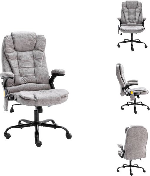 VidaXL Sedia da ufficio con funzione massaggio in pelle scamosciata grigio chiaro - Sedie da ufficio