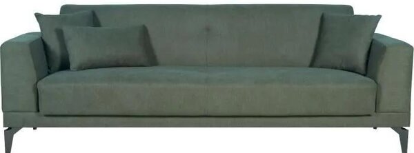 Divano letto 3 posti HENRY - Tessuto verde scuro - 3 cuscini - Vano portaoggetti - 234 x 85 x 84 cm