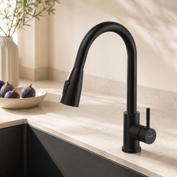 AM.PM Miscelatore da cucina Miscelatore monocomando per lavello Miscelatore da cucina con bocca estraibile X-Joy S Nero