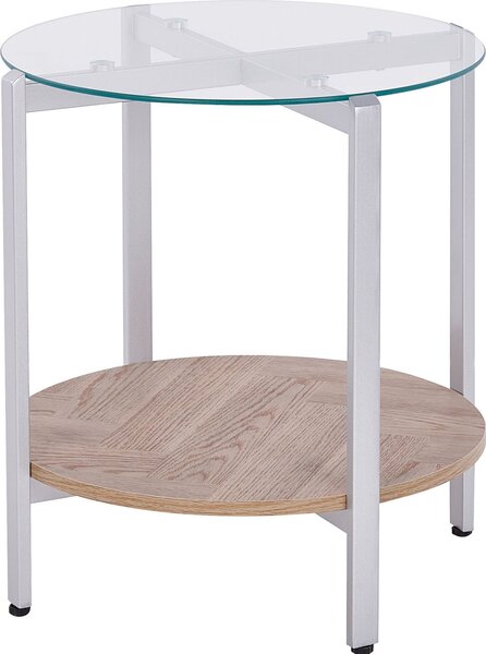 BELIANI Tavolino in legno scuro argento piano in vetro forma rotonda struttura in metallo stile moderno soggiorno