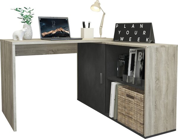 Scrivania angolare >Valley I< (LxAxP: 118x75x60,5 cm) in rovere/Matera