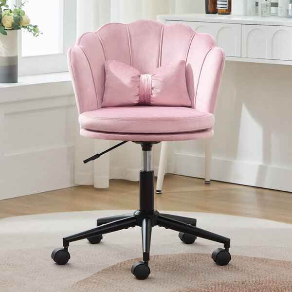 Abrihome sedia da ufficio in tessuto vellutato con cuscino lombare, sedia girevole regolabile in altezza, rosa
