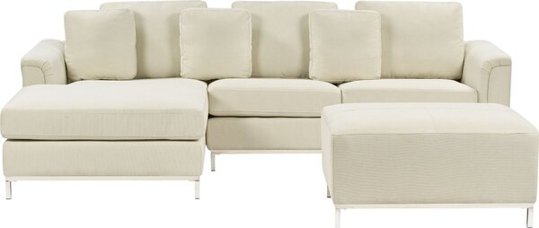 BELIANI Set di divani ad angolo con rivestimento beige lato destro a L moderno cuscini decorativi pouf soggiorno