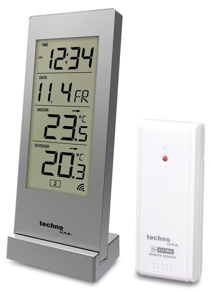 Stazione meteorologica Technoline WS9767, argento, temperatura esterna, temperatura interna, ora