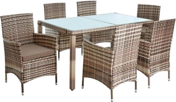 Gruppo di sedute in polyrattan set da pranzo set di mobili da giardino 6 pers. set da giardino beige-marrone